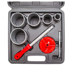Набор корончатых сверл для плитки 5ед. 33-83мм, вольфрамовое напыление + напильник и чемодан 2