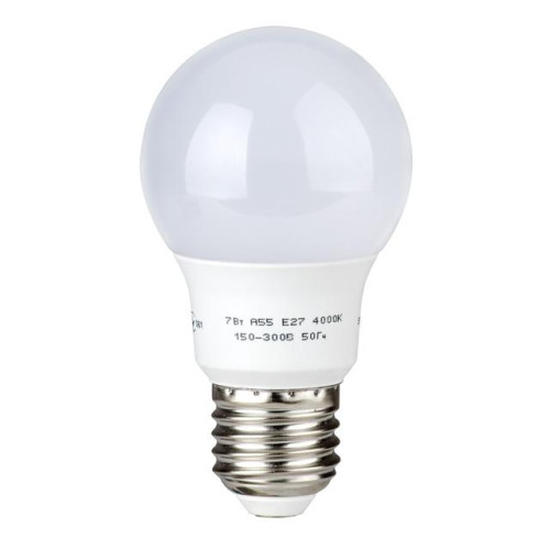 Лампа светодиодная LED A55, E27, 7Вт, 150-300В, 4000K, 30000ч, гарантия 3года