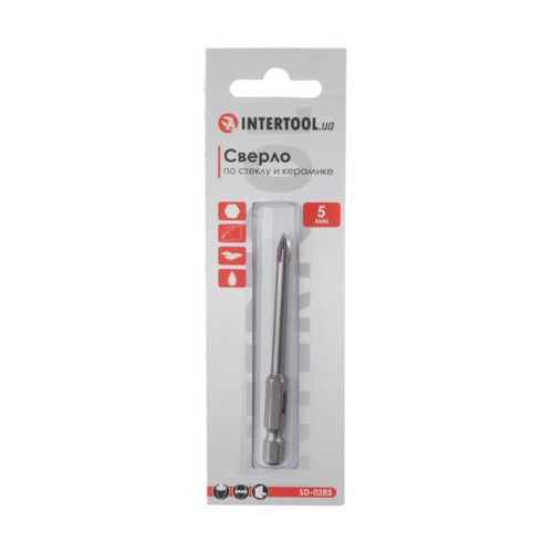 Сверло по стеклу и керамике 5мм HEX 1/4 (6.35mm) INTERTOOL SD-0285