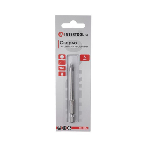 Свердло по склу та кераміці 6мм HEX 1/4 (6.35mm) INTERTOOL SD-0286