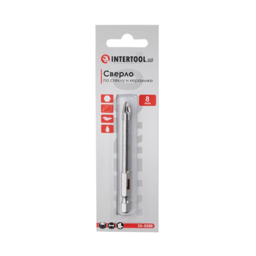 Свердло по склу та кераміці 8мм HEX 1/4 (6.35mm) INTERTOOL SD-0288