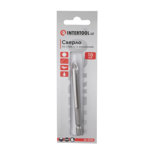 Свердло по склу та кераміці 10мм HEX 1/4 (6.35mm) INTERTOOL SD-0290