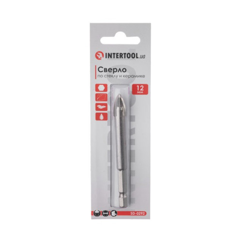 Свердло по склу та кераміці 12мм HEX 1/4 (6.35mm) INTERTOOL SD-0292