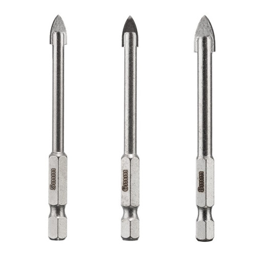 Набір свердел по склу та кераміці 5+6+8 мм HEX 1/4 (6.35mm) INTERTOOL SD-0293