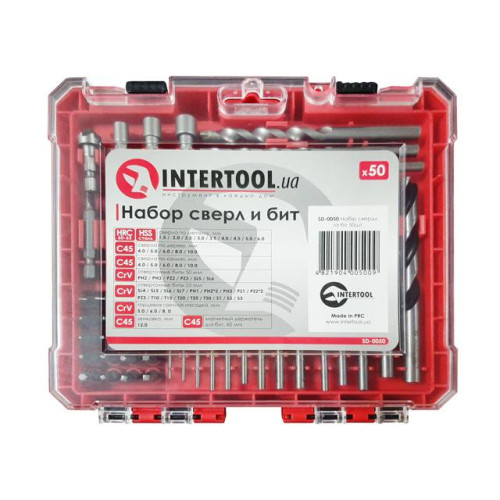 Набір свердл та біт 50шт INTERTOOL SD-0050