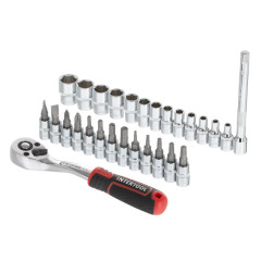 Набор головок 1/4 4-14 мм., TORX, PH, HEX, FD, удлинитель, рукоятка с храповым механизмом 72 зуба, 2 2