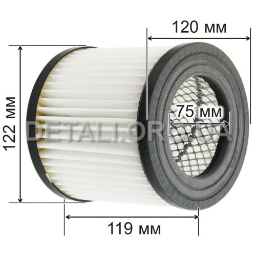 Фильтр для пылесоса DT-1020/DT-1030 INTERTOOL DT-1036 (h119 D120/122 / dвн73 мм)