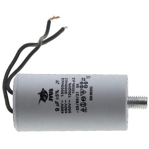 Конденсатор JYUL CBB-60L 9мкф - 450 VAC болт + провода (35*69 mm)