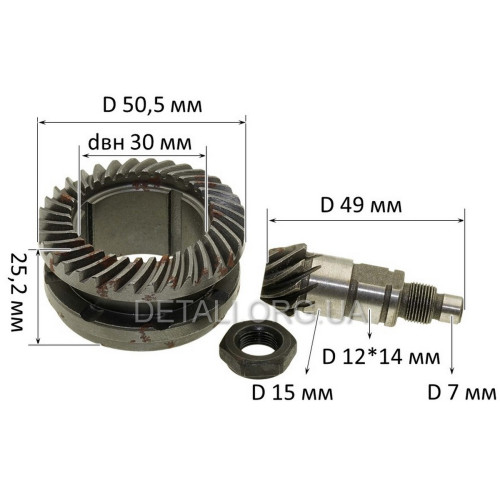 G214 Ведомая+ведущая перфоратора (d50,5*30/ h25,2 / палец 49мм правая резьба / борт)
