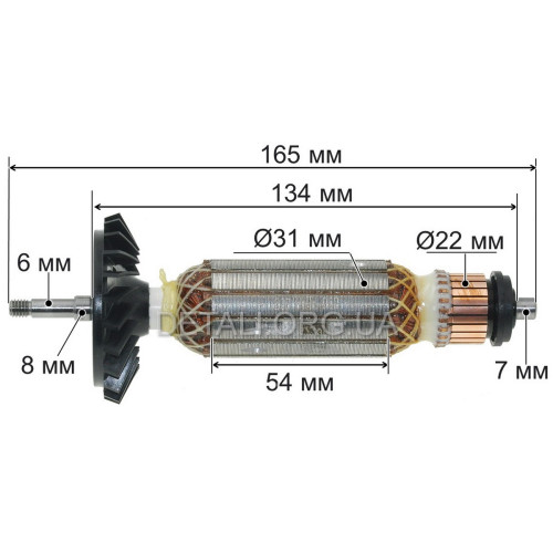 Якір болгарки УШМ Bosch WS 9-125 S оригінал 1619P10952 (165*31 посадка 6мм)