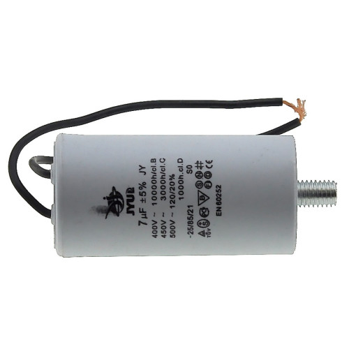 Конденсатор JYUL CBB-60L 7мкф - 450 VAC болт + провода (35*68 mm)