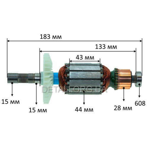 Якорь фрезера Bosch POF 1200 AE оригинал 1609203V48 (183*44 резьба 15мм)