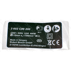 Етикетка болгарки Bosch GWS 6-115 оригінал 2609000504