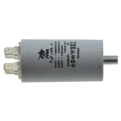Конденсатор JYUL CBB-60M 7мкф - 450 VAC болт + клемми (35*66 мм)