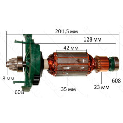 Якорь болгарка Bosch PWS 700-115 оригинал 2609005840 (158*35 шестерня)