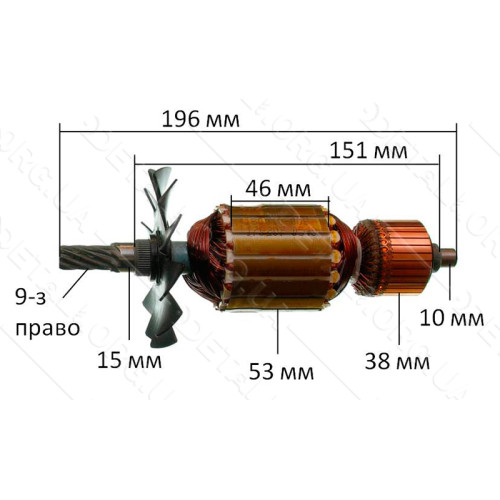 Якорь дисковая пила Bosch GCM 10S (196*53 9-з право) оригинал 1619P03776