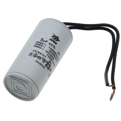 Конденсатор JYUL CBB-60 5мкф - 450 VAC дроти (30*65 мм)