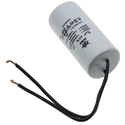 Конденсатор JYUL CBB-60 5мкф - 450 VAC дроти (30*65 мм)