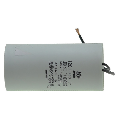 Конденсатор JYUL CBB-60 120мкф - 450 VAC дроти (65*131 мм)