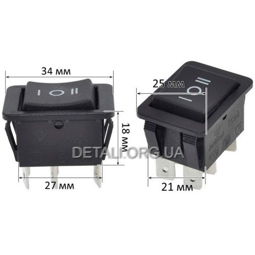 Тумблер 3 положения 6 контактов 25*34 mm 16A