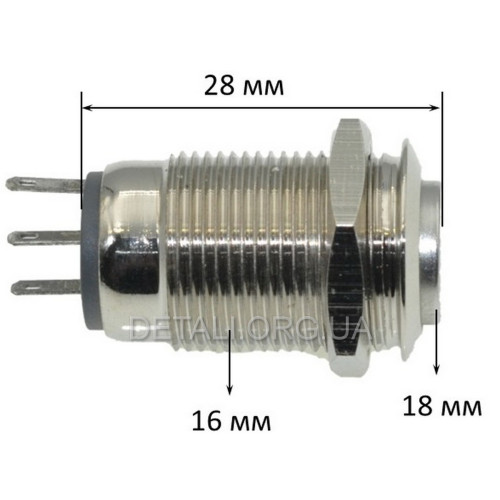 Кнопка антивандальная d18mm резьба 16mm h28mm 3 контакта