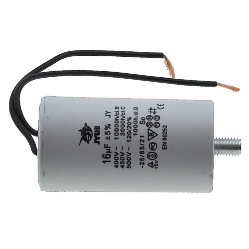 Конденсатор JYUL CBB-60L 16мкф - 450 VAC болт + провода (40*73 mm)