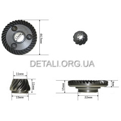 Шестерни (пара) болгарки Makita GA5030 PRO аналог 227545-5 + 227546-3 (d1 12*44.5/d2 6*16/h2 11) 