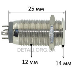 Кнопка антивандальная d14mm резьба 12mm h25mm 2 положения 4 контакта индикация