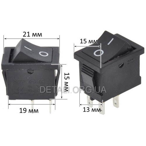 Тумблер 2 положення 4 контакти 15*21 mm 6A