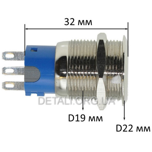 Кнопка антивандальная d22mm резьба 19mm h32mm 2 положения 3 контакта