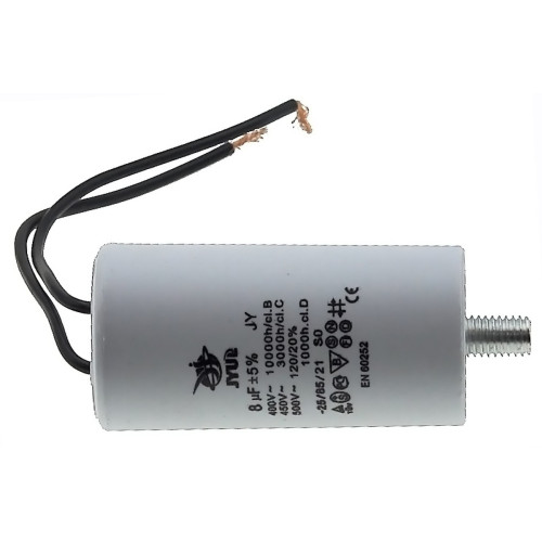 Конденсатор JYUL CBB-60L 8мкф - 450 VAC болт + провода (35*69 mm)