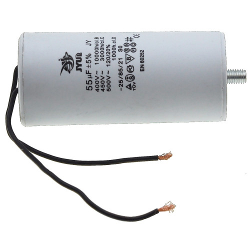 Конденсатор JYUL CBB-60L 55мкф - 450 VAC болт + провода (50*110 mm)