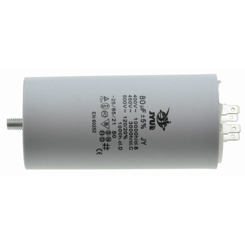 Конденсатор JYUL CBB-60M 80мкф - 450 VAC болт + клеммы (60*120 mm)