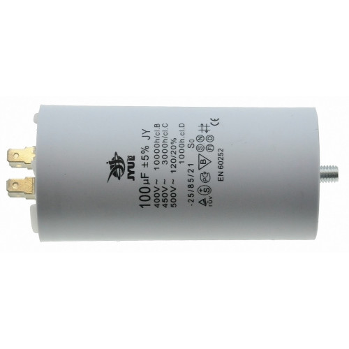 Конденсатор JYUL CBB-60M 100мкф - 450 VAC болт + клеммы (60*120 mm)