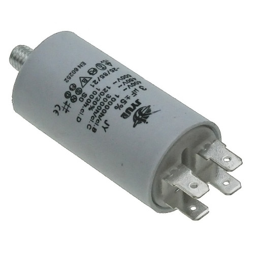 Конденсатор JYUL CBB-60M 3мкф - 450 VAC болт + клеми (30*57 мм)