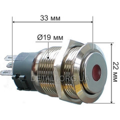 кнопка антивандальная d22mm різьблення 19mm h33mm 5 контактів індикація