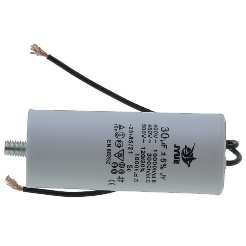 Конденсатор JYUL CBB-60L 30мкф - 450 VAC болт + провода (40*98 mm)
