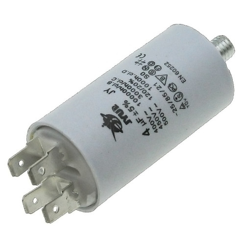 Конденсатор JYUL CBB-60M 4мкф - 450 VAC болт + клеми (30*57 мм)