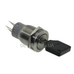Переключатель под ключ антивандальный d22mm резьба 19mm h31mm 3 положения 6 контактов