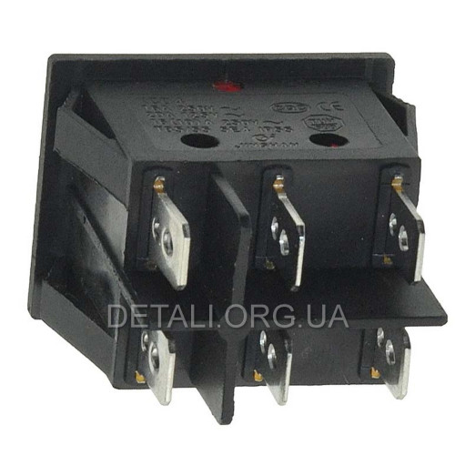 тумблер 2 положення 6 контактів з підсвічуванням 25*32 mm 16A