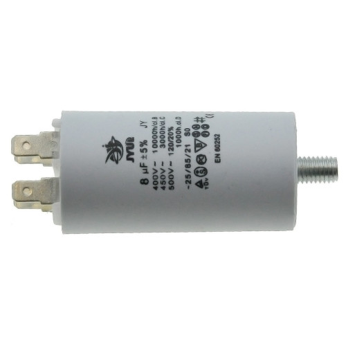 Конденсатор JYUL CBB-60M 8мкф - 450 VAC болт + клеми (35*66 мм)