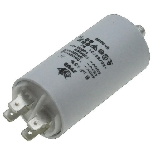 Конденсатор JYUL CBB-60M 8мкф - 450 VAC болт + клеммы (35*66 mm)
