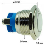 Кнопка антивандальная d18mm різьблення 16mm h23mm 2 контакти під гвинт