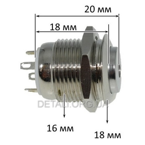 Кнопка антивандальная d18mm резьба 16mm h20mm 4 контакта индикация