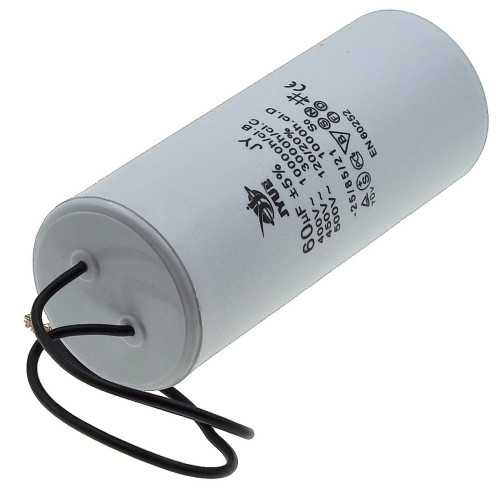 Конденсатор JYUL CBB-60 60мкф - 450 VAC дроти (50*123 мм)