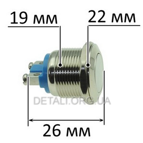 Кнопка антивандальна d22mm різьблення 19mm h26mm 2 контакти під гвинт