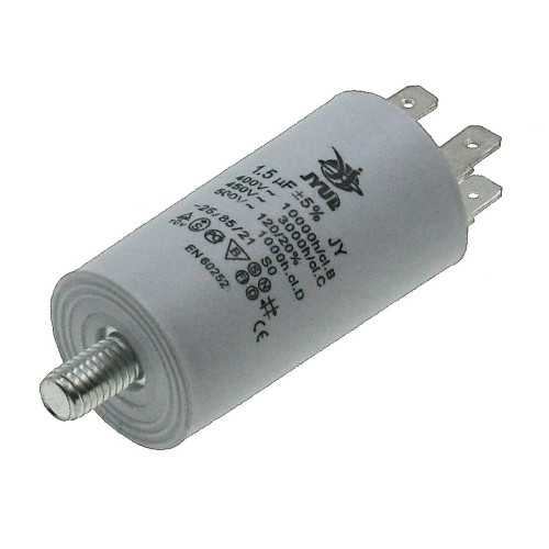Конденсатор JYUL CBB-60M 1,5мкф - 450 VAC болт + клеми (30*57 мм)