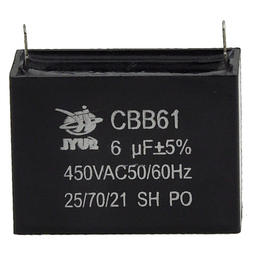 Конденсатор JYUL CBB-61 6мкф - 450 VAC прямоугольный 22х47х34