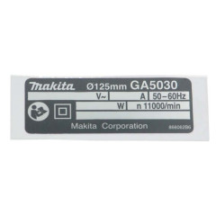 Этикетка с характеристиками болгарки УШМ Makita GA5030 оригинал 866062-6