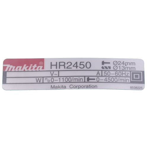 Идентификационная этикетка перфоратора Makita HR2450 оригинал 853822-5
